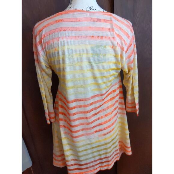 Sundance Lightweight Burnout Yellow Orange Stripe Tunic Top Sharkbite Sz Small - Picture 3 of 5